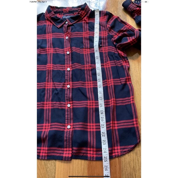 Tommy Hilfiger Womens Button Up Shirt Size Large Red Blue Plaid Roll Tab Sleeve - Picture 6 of 6